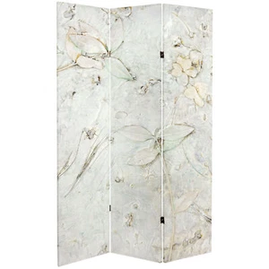 6 ft. Tall Double Sided Ivory Flowers Canvas Room Divider - Picture 1 of 2