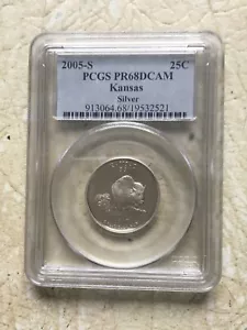 2005 D KANSAS STATE QUARTER PCGS PR68 DCAM SILVER Coin - Picture 1 of 4