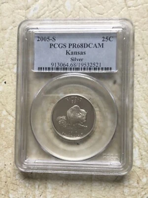 2005 D KANSAS STATE QUARTER PCGS PR68 DCAM SILVER Coin - Image 1 of 4