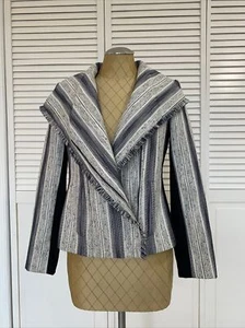 Ivanka Trump Women's Blazer Jacket Blue Tweed Fringe Striped Size 4  - Picture 1 of 9