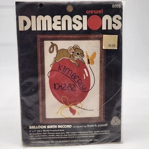 Kit de registro de nacimiento con globo Crewel Dimension 6093 5X7 ratón es mariposa 1982 nuevo de lote antiguo - Imagen 1 de 9