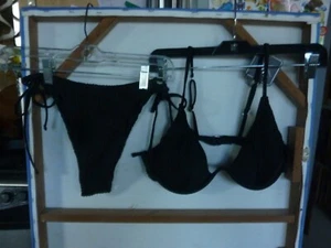 Bikini ZAFUL texturizado con aros negro muesca en V para mujer Talla 6 EE. UU. NUEVO CON ETIQUETAS - Imagen 1 de 4