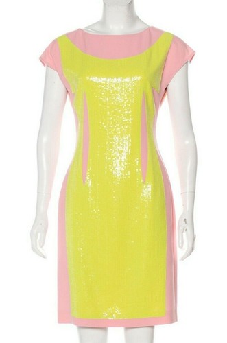 Abito MOSCHINO BOUTIQUE Rosa Morbida Paillettes Gialle Tagliate Italiane USA 10 Taglia $610