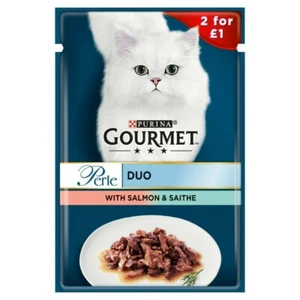 Gourmet Perle Cat Food Duo with Salmon & Saithe 85g x 26 Pouches Adult Cat Price - Picture 1 of 3