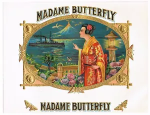 ORIGINAL CIGAR BOX LABEL INNER MADAME BUTTERFLY EMBOSSED BEAUTY JAPAN C1915 L38 - Picture 1 of 1
