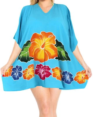 LA LEELA Women's Mini Swimsuit Swimwear Cover Up Kimono US 10-18 Turquoise_L280 - Image 1 of 3