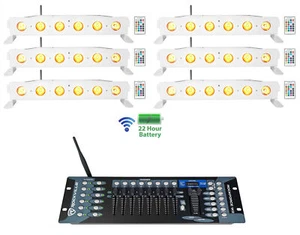 6) Rockville BEST STRIP 60 White Rechargeable Light Bars+Wireless DMX Controller - Picture 1 of 12