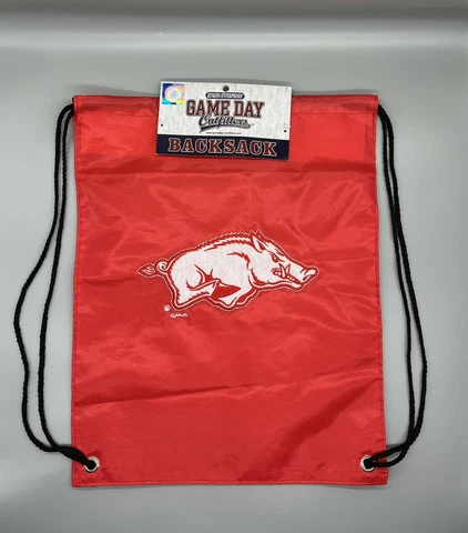 NEW WITH TAGS ~ Arkansas Razorbacks Backsack Drawstring Backpack, Sewn Logo Cover
