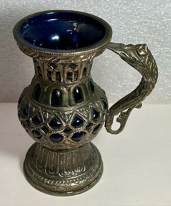Decanter/vaso vintage stile europeo Ewer in vetro blu cobalto incassato - Foto 1 di 10