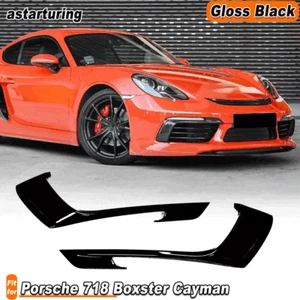 For Porsche 718 Boxster Cayman 2016-19 Gloss Black Fog Lamp Fins Splitter Cover  - Picture 1 of 11