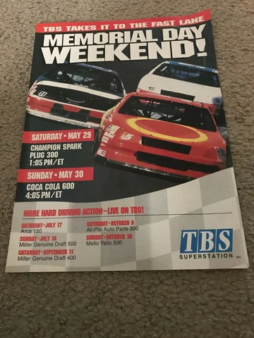 1993 NASCAR CHAMPION SPARK PLUG 300 COCA COLA 600 RACE TBS Poster Print Ad 1990s Cover