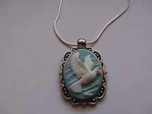 Heiliger Geist Taube Wedgewood blaue Kamee Anhänger Halskette 925 Sterling Silber OOAK - Bild 1 von 3