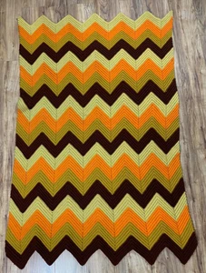 Vintage Handmade Crochet Zig Zag Afghan Blanket 76x46 Retro Colors - Picture 1 of 5