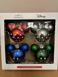 Hallmark Disney Natale Topolino Minnie Orecchie Vetro Soffiato Ornamenti 4" x 5" Set 4 - Foto 1 di 6