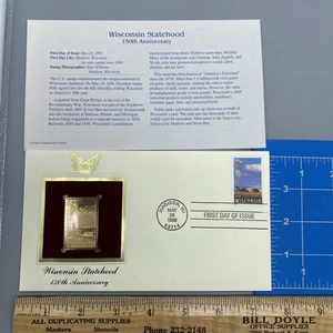 WISCONSIN STATEHOOD 22kt Gold Stamps First Day Issue 32 Cent 150th Anniversary - Picture 1 of 4