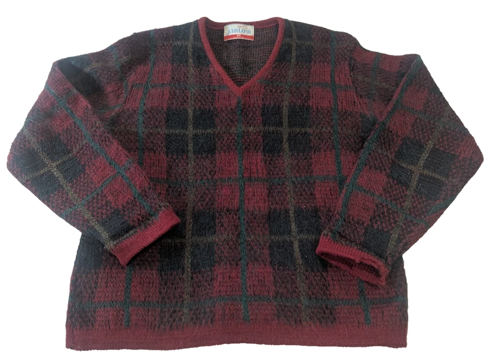 Suéter Jantzen De Colección Rojo Verde Navidad Cuadros Tejido Difuso Hecho en EE. UU. Talla 20 (M) Foto 1 de 4