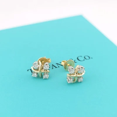 Aretes Lynn de diamantes Schlumberger de oro amarillo y platino de 18 k de Tiffany & Co. Foto 1 de 4