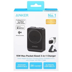 New Anker 15W Max Pocket Sized 3-in-1 Wireless Charger Black - Photo 1 sur 2