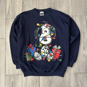 Suéter Navidad Snoopy Vintage Años 50 Azul Marino Tultex Unisex XL Hecho en EE. UU. - Imagen 1 de 11