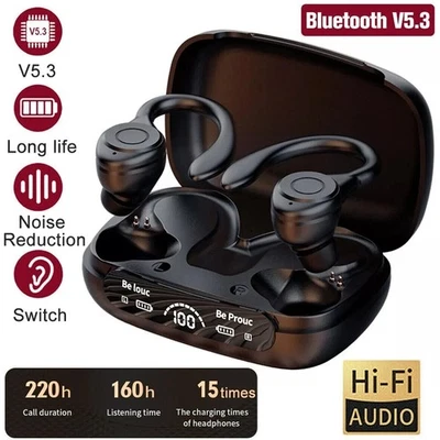 Wireless Bluetooth 5.3 Headset TWS Earphones Earbuds Stereo Headphones Ear Hook - Image 1 of 4