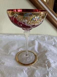 Vintage MURANO Glass Red 24K Gold Overlay With Textured Enamel Paint - Picture 1 of 15