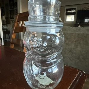 Vintage Glas Schneemann Libby of Canada klar Urlaub Winter Leckerei Süßigkeiten 🍬 Glas  - Bild 1 von 8