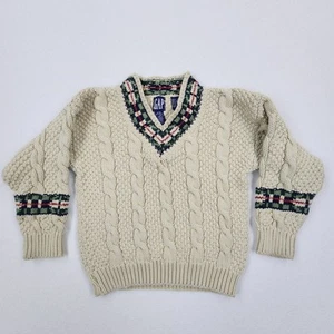 Vintage 90s Gap Sweater Kids Cricket Tennis Varsity Vneck Medium Cable Knit - Picture 1 of 16