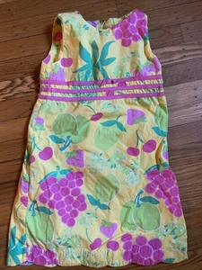 Lilly Pulitzer Girls Tropical Fruit Dress Size 7 Sleeveless Yellow Pink - Picture 1 of 6