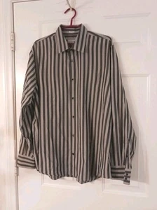 Calvin Klein Dress Shirt Men's XL Gray Striped Cotton Long Sleeve Button Down - Picture 1 of 5