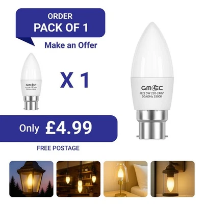 GMEC B22 LED Candle Light Bulb 5W WARM White Energy Efficient 1 pack free post - Image 1 of 4