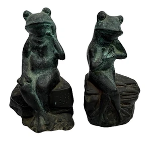 Vintage Lot Of Two FROG Bookends San Pacific International SPI Bronze Resin 6“ T - Picture 1 of 14