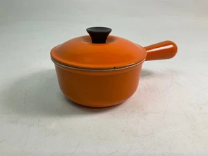 Vintage Le Creuset Orange Cast Iron Enamelled Saucepan with Lid 14 Cm - Picture 1 of 15