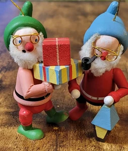 2 Vintage skurrile Holz Elfen Weihnachtsschmuck - Bild 1 von 11
