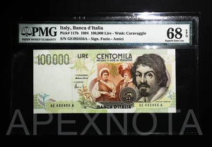 ITALY 100000 100,000 LIRE 1994 P117 PMG 68 SUPERB GEM UNC EPQ PRE EURO - Picture 1 of 4