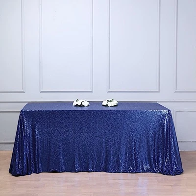 90x156" Navy Blue SEQUIN RECTANGLE TABLECLOTH Wedding Party Catering Linens - Image 1 of 4