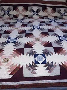 Vintage Handmade Patchwork Quilt Triangle Pattern Full 82" x 84" Maroon - Picture 1 of 9