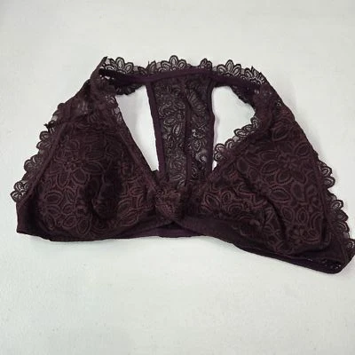 Aerie Women Bra L/G Dark Purple Floral Bralette Wireless Lace Strap - Image 1 of 4