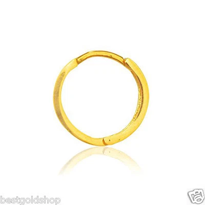 Brinco masculino de argola Huggie individual 13 mm com barra de pressão segura ouro amarelo 14K real - Imagem 1 de 2