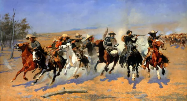 Decor Old west cowboys Battle scene Oil painting Art Giclee Printed on canvas