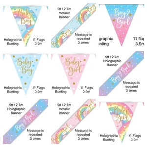 Boy or Girl Bunting or Banner Baby Shower Gender Reveal Banner Party Pink Blue - Picture 1 of 19