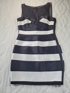 BCBG Maxazria Mara Kleid Bandage Mini Gr. 12 schwarz weiß Satin Mesh - Bild 1 von 21