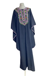 Vintage Kaftan Dress Embroidered Black L Long Buffums MuMu Ameriental - Picture 1 of 12