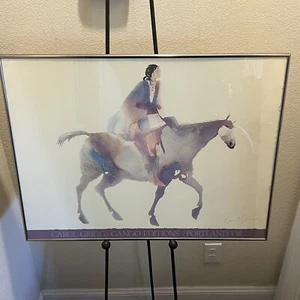 Carol Grigg Native American Watercolor Woman on Horse Framed and Signed - Picture 1 of 11