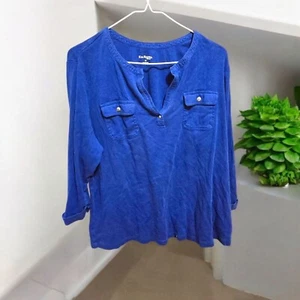 Kim Rogers Womens Size 1X V-Neck Royal Blue Pull Over Blouse (200) - Picture 1 of 7