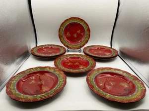 Reve de Provence 8.5" Plates Textured Hand Painted Terra Cotta Set of 8 - Picture 1 of 3