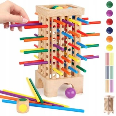 ZREE Montessori Spiel Brettspiel aus Holz, 42 Bunte Holzstäbchen Spiele Würfelspiel