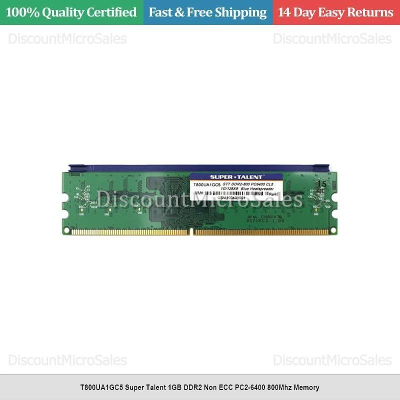 T800UA1GC5 Super Talent 1GB DDR2 Non ECC PC2-6400 800Mhz Memory - Image 1 of 1