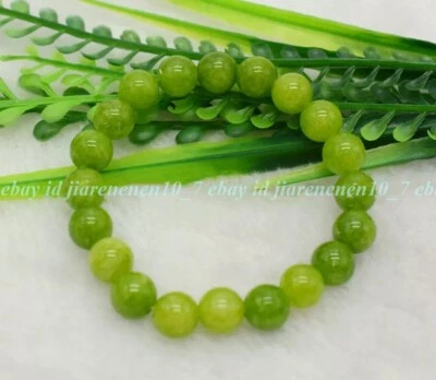 New Fashion Green Peridot 10mm Natural Gemstone Round Beads Bracelet 7.5” - Image 1 of 4