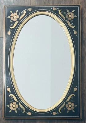 Ethan Allen Heirloom Hitchcock Oval Mirror Stencil Floral Gold Black 24 x 36 - Image 1 of 4