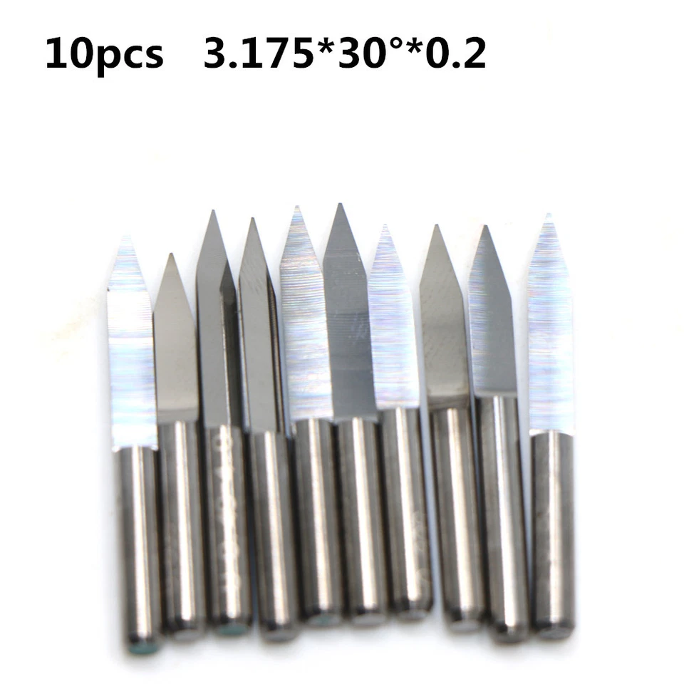 10x 3.175mm Shank Carbide PCB Engraving Bits CNC Router Tool 30 Deg 0.2mm  - Image 1 of 1